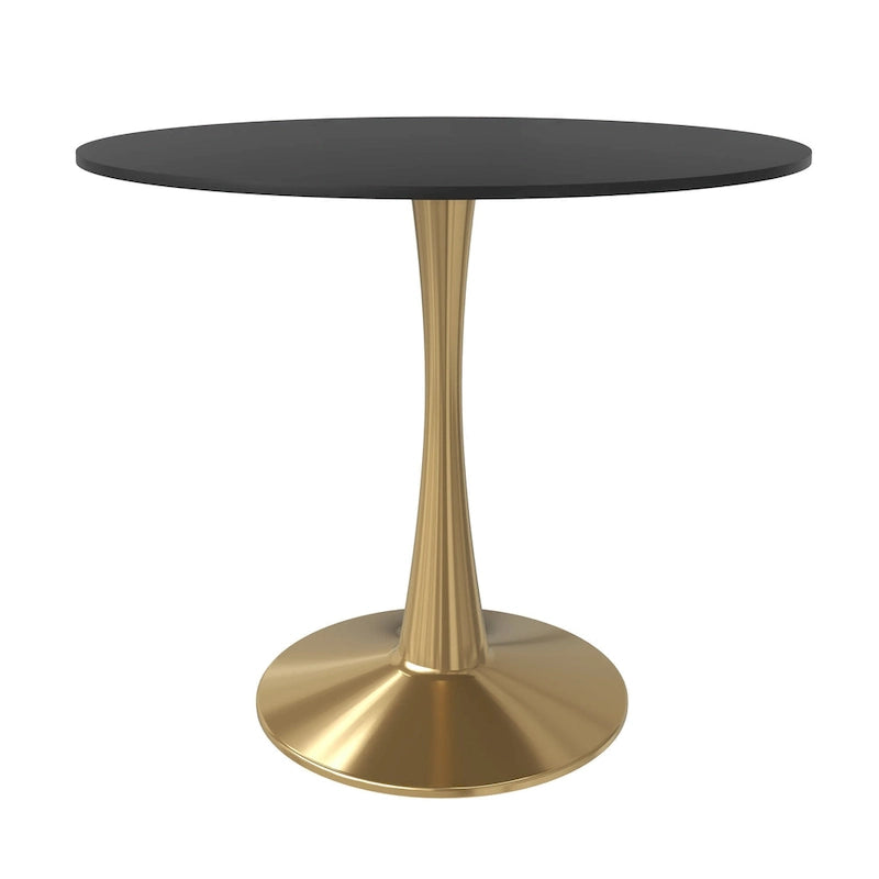 Table à manger ronde de 31 po pour 4 personnes avec plateau en MDF et piètement en acier doré pour cuisine et salle à manger
