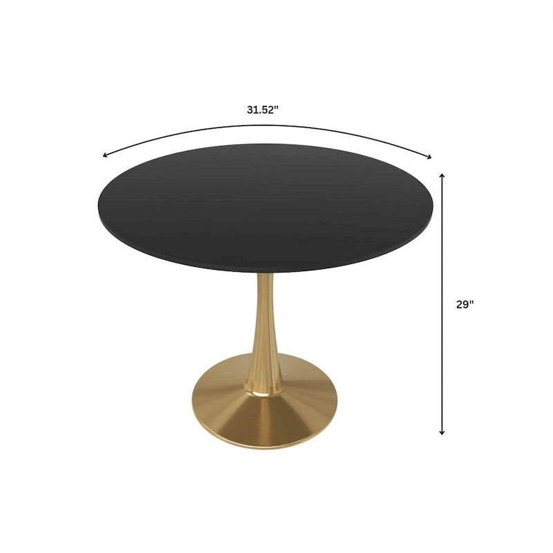 Table à manger ronde de 31 po pour 4 personnes avec plateau en MDF et piètement en acier doré pour cuisine et salle à manger