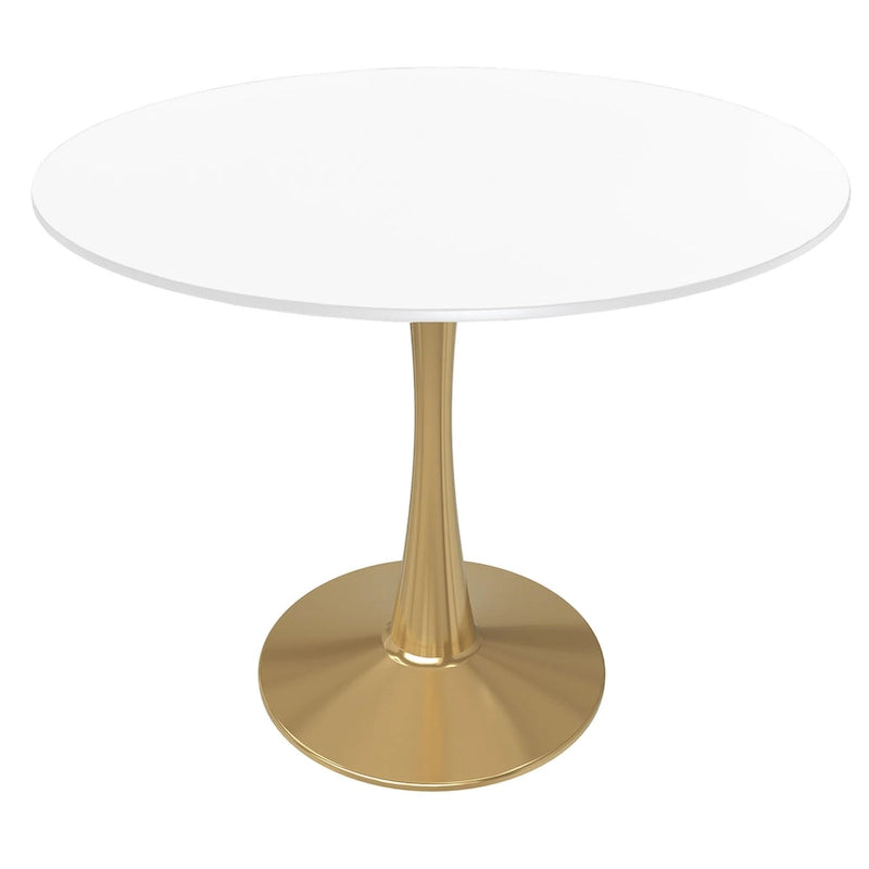 Table à manger ronde de 31 po pour 4 personnes avec plateau en MDF et piètement en acier doré pour cuisine et salle à manger