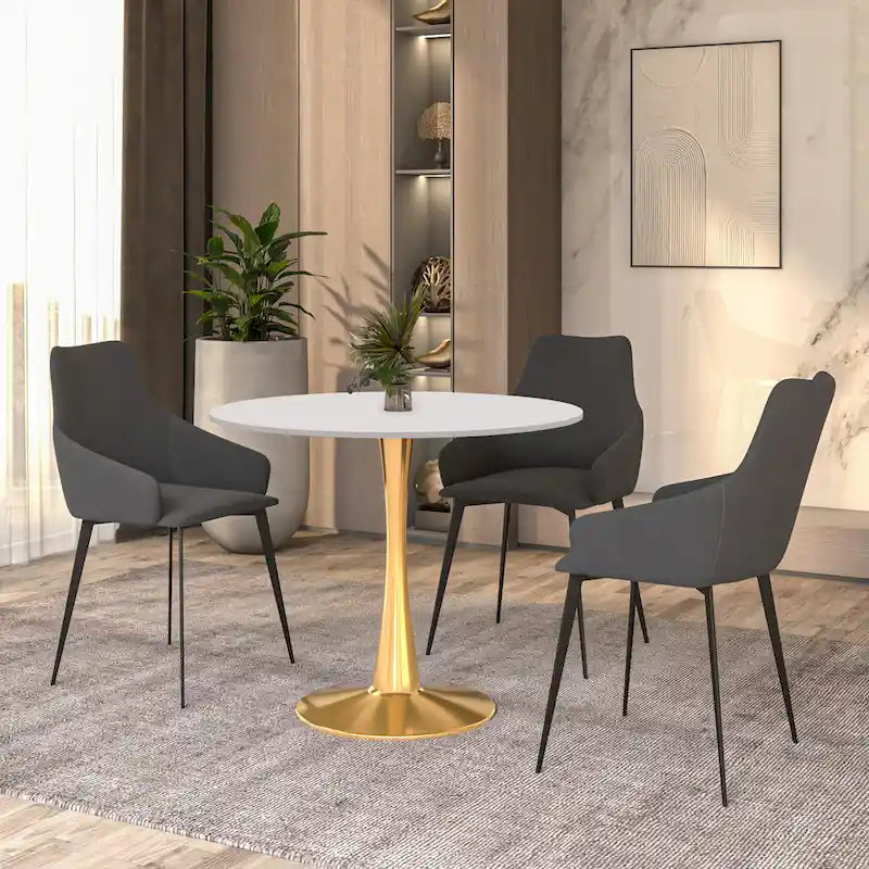 Table à manger ronde de 31 po pour 4 personnes avec plateau en MDF et piètement en acier doré pour cuisine et salle à manger