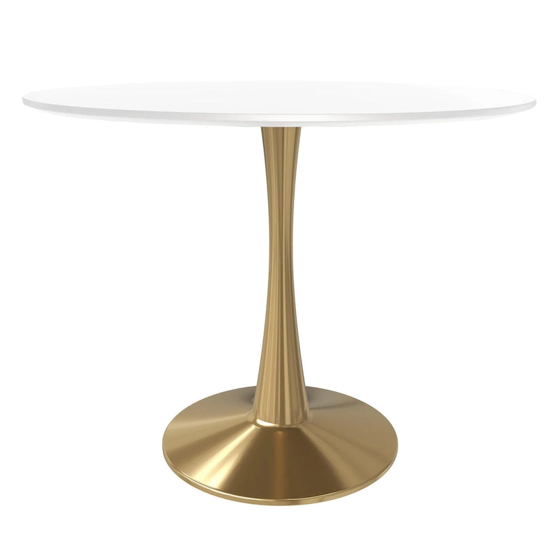 Table à manger ronde de 31 po pour 4 personnes avec plateau en MDF et piètement en acier doré pour cuisine et salle à manger