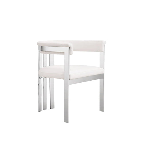 25 Inch Dining Chair, White Faux Leather, Stainless Steel Frame