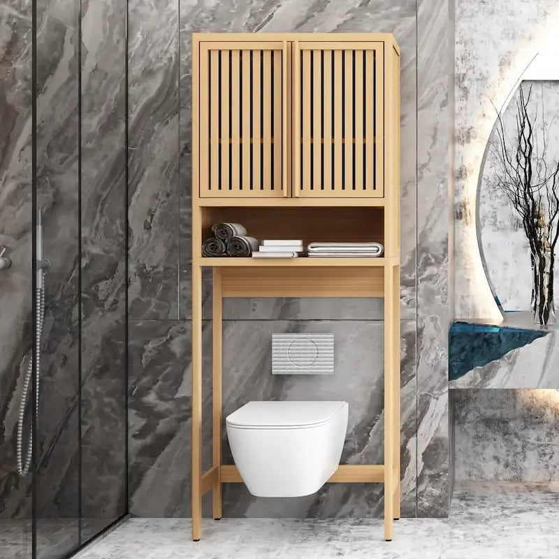 Meuble de salle de bain de 165 cm, neutre, à placer au-dessus des toilettes, avec étagère et deux portes