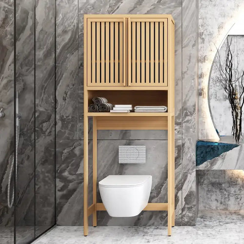 Meuble de salle de bain de 165 cm, neutre, à placer au-dessus des toilettes, avec étagère et deux portes