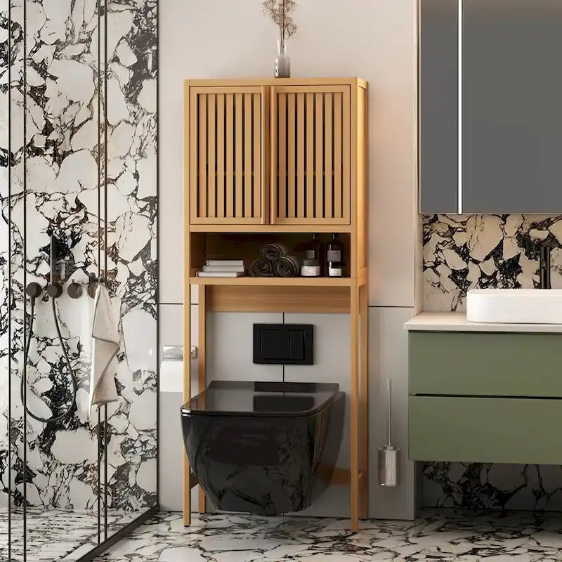 Meuble de salle de bain de 165 cm, neutre, à placer au-dessus des toilettes, avec étagère et deux portes