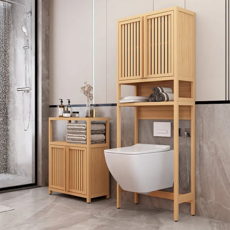 Meuble de salle de bain de 165 cm, neutre, à placer au-dessus des toilettes, avec étagère et deux portes